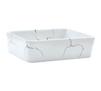 KQMNWMR Lavabo à poser rectangulaire en céramique blanche 46 x 35,5 x 13 cm | Le lavabo fait à la main avec motif vintage apporte des accents élégants dans les toilettes d'invités modernes ainsi que la