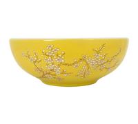 KQMNWMR Lavabo à poser rond Ø 41 x 14 cm en céramique jaune | Le motif vintage fait à la main apporte des accents élégants dans les toilettes d'invités ou la salle de maquillage avec une