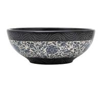 KQMNWMR Lavabo à poser rond Ø 41 x 14 cm en céramique noir bleu | Lavabo unique fait à la main avec motif vintage, accent élégant pour les toilettes d'invités et les salles de maquillage