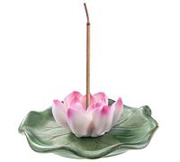 KR. LIF Porte-encens et brûleur d'encens Lotus - Support Agarbatti - Plateau d'encens amovible en forme de feuille de lotus - Attrape-cendres pour autel, sauge et Palo Santo - Céramique