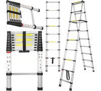 KRAFT&DELE | Echelle télescopique aluminium, 2.6m, échelle légère à coulisse, échelle extensible, échelle pliable pour greniers, caravanes, capacité de charge 150kg, Argent