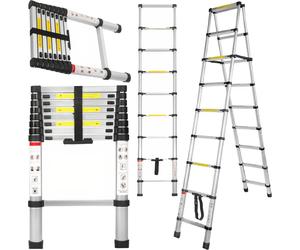 KRAFT&DELE | Echelle télescopique aluminium, 2.6m, échelle légère à coulisse, échelle extensible, échelle pliable pour greniers, caravanes, capacité de charge 150kg, Argent