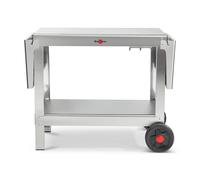 KRAMPOUZ Chariot Extérieur Plein AIR pour Plancha ou BBQ - Desserte en Acier Inoxydable - 2 Grands Plateaux - 2 Grandes Roues - 2 Tablettes Rabattables avec Crochets pour Accessoires - Réf KHEA05