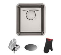 Kraus Dex KD1US17B Évier de cuisine en acier inoxydable de calibre TRU16 avec système de vidange drainAssure Waterway et VersiDrain, finition perle éclatante - 43,2 cm