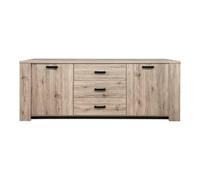 Kreadiff Bahut 3 tiroirs 2 Portes Olivier - Buffet - Salle à manger - Largeur 44,5 cm x Profondeur 220 cm x Hauteur 81,5 cm - Chêne San-Remo