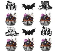 kreat4joy Lot de 36 décorations gothiques d'Halloween pour cupcakes - Chauve-souris - Décoration de fête prénatale - Décoration de gâteau pour bébé - Pour fête prénatale sur le thème de la