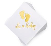 Kreatwow 50 Serviettes en Papier Serviettes de Baptême, Baby Shower & Première Communion Pieds Dorés Décoration de Baptême Décoration Christening Première First Holy Communion 33x33 cm Dépliée