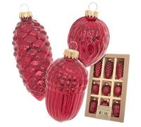 Krebs Glas Lauscha - Décoration de Noël/décorations de sapin de Noël en verre - Assortiment antique de pommes de pin / glands / noix - Quantité : 9 pièces - Couleur : rouge - Dimensions : environ 6-10