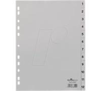 Intercalaires A4 polypropylène gris Durable 12 onglets numériques - 1 jeu