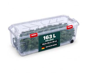 Kreher Boîte de rangement pour sapin de Noël XL avec roulettes Transparent | Couvercle pour décoration de Noël, guirlandes et accessoires, dimensions 116,5 x 50,3 x 39 cm