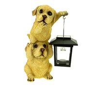 Kremers Schatzkiste Tour de couple de chiens avec lanterne solaire - Figurine de jardin - 24 cm - Figurine d'animal - Chien Labrador