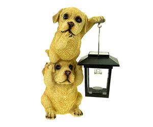 Kremers Schatzkiste Tour de couple de chiens avec lanterne solaire - Figurine de jardin - 24 cm - Figurine d'animal - Chien Labrador