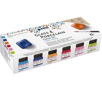 KREUL 16604 - Glass & Porcelain Classic Set Color Living, 6 x 20 ml de peinture et un pinceau, peinture joyeuse et brillante pour verre et porcelaine à base d'eau