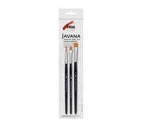 Kreul 49042 - Pinceaux Javana pour Tissus Fins, 3 pinceaux synthétiques, Langue de Chat Taille 6, Rond Taille 4 et Plat Taille 8