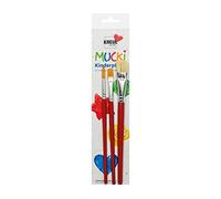 KREUL 553031 - Set de pinceaux Mucki pour enfants, élastiques et résistants, pinceau à poils plats taille 16, pinceau synthétique rond taille 8 et pinceau plat taille 10