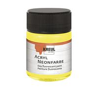 Kreul 77561 - Peinture acrylique néon, 50 ml verre en jaune néon, peinture acrylique fluorescente - luminescente du jour à base d'eau, crémeuse semi-opaque avec luminosité intense sur fond blanc