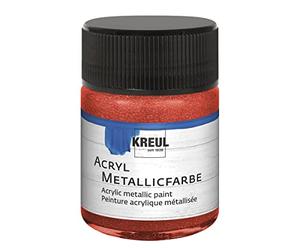 KREUL 77573 - Peinture acrylique métallique, 50 ml verre en rouge métallique, peinture acrylique à effet métallique à base d'eau, couvrante et crémeuse, séchage rapide et résistante à l'eau