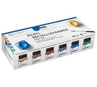 KREUL 77600 - Set de 6 pots de peinture acrylique métallisée de 20 ml avec 1 pinceau Peinture à base d’eau opaque et crémeuse avec un effet métallisé glamour Sèche rapidement et résiste à l’eau