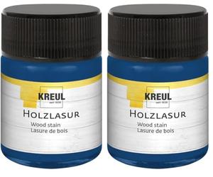 KREUL 78510 - Lasure acrylique pour bois aux couleurs intenses, pot de 50 ml en bleu outremer, pour bois naturel non traité et papiers naturels absorbants, fluide - peinture liquide à base d'eau