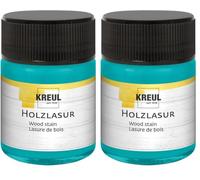 KREUL 78521 - Lasure acrylique pour bois aux couleurs intenses, pot de 50 ml en turquoise, pour bois naturel non traité et papiers naturels absorbants, fluide - peinture liquide à base d'eau