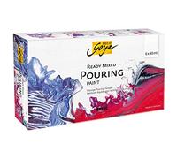 KREUL 87230 - SOLO GOYA Ready Mixed Pouring Set, peinture acrylique pré-mélangée pour moulage, 6 flacons de 80 ml en blanc, rouge carmin, magenta, bleu cobalt, noir et bleu saphir