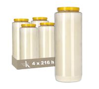KRISTEN Bougie de neuvaine 9 jours - 216 heures de combustion - Blanc - Lot de 4 pièces - Pack économique - Bougie funéraire, bougie commémorative