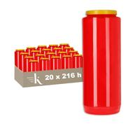 KRISTEN Bougie de neuvaine 9 jours - 216 heures de combustion - Rouge - Lot de 20 pièces - Pack économique - Bougie funéraire, bougie commémorative