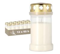KRISTEN Lanterne funéraire extérieure traditionnelle 3D - 60 heures de combustion - Blanc - Lot de 12 pièces - Pack économique - Lumière commémorative, bougie funéraire, bougie commémorative