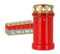 KRISTEN Lanterne funéraire extérieure traditionnelle 3D - 60 heures de combustion - Rouge - Lot de 12 pièces - Pack économique - Lumière commémorative, bougie funéraire, bougie commémorative