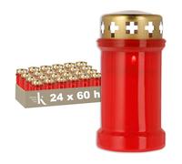KRISTEN Lanterne funéraire extérieure traditionnelle 3D - 60 heures de combustion - Rouge - Lot de 24 pièces - Pack économique - Lumière commémorative, bougie funéraire, bougie commémorative
