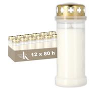 KRISTEN Lanterne funéraire extérieure traditionnelle 6D - 80 heures de combustion - Blanc - Lot de 12 pièces - Pack économique - Lumière commémorative, bougie funéraire, bougie commémorative