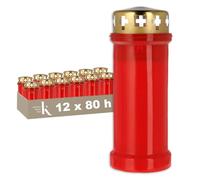 KRISTEN Lanterne funéraire extérieure traditionnelle 6D - 80 heures de combustion - Rouge - Lot de 12 pièces - Pack économique - Lumière commémorative, bougie funéraire, bougie commémorative