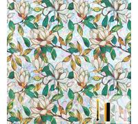 KROMAPOLIS Film Fenetre Anti Regard Occultant Fenêtre, Film Anti UV Vitrail Autocollant Fenetre Electrostatique Vtre Window Film Fleur De Magnolia Blanc Décoration Cuisine Chambre - 90x400cm