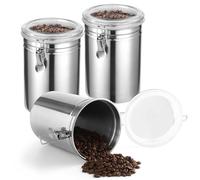 Kronabelle Aufbewahrungsdosen aus Edelstahl, 3er-Set, 62 oz, metallische Lebensmittelbehälter mit transparenten Clip-Deckeln, für Kaffee, Tee, Zucker, Mehl, Küche, Vorratskammer, Regal