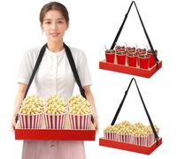 Kronabelle Lot de 2 plateaux à goûter portatifs en bois avec sangles, plateaux de service vintage rouges pour pop-corn et boissons pour fêtes et pique-niques