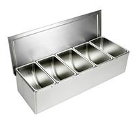 Kronabelle Porte condiments 5 compartiments en acier inoxydable, bac individuel, station d’assaisonnement avec couvercle rabattable, compartiments amovibles, pour cuisine maison, restaurant, bar