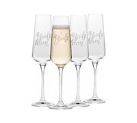 Krosno Flûtes à Champagne Bride Team Bride, lot de 4, 180 ml | Pour champagne prosecco cava et toasts, Décor blanc mat, Verre fait main, Cadeau EVJF
