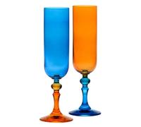 KROSNO - Flûtes à champagne et prosecco colorées - 2 x 220 ml - Collection Bubble - Bleu et Orange - Cristal sans plomb - Peintes à la main