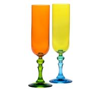 KROSNO - Flûtes à Champagne et Prosecco Colorées - 2 x 220 ml - Collection Bubble - Orange et Jaune - Cristal Sans Plomb - Peintes à la Main