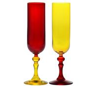 KROSNO - Flûtes à Champagne et Prosecco colorées - 2 x 220 ml - Collection Bubble - Rouge et Jaune - Cristal sans plomb - Peintes à la main