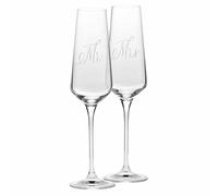 KROSNO Flûtes à Champagne et Prosecco Mr & Mrs 180 ml - Ensemble de 2 Verres - Faits à la Main - Verre en Cristal - Décor Blanc Mat - Pour Mariage et Cadeau de Couple