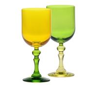 KROSNO - Verres à vin rouge et blanc colorés, mocktails et eau - 2 x 300 ml - Collection Bubble - Jaune et Vert - Cristal sans plomb - Peints à la main