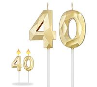 KroY PecoeD Bougie 3D 40 Ans Set chiffres 4+0 pour Anniversaire | Pour 40e & 50e anniversaire, mariage & cérémonie. Bougies 3D en forme de chiffres - décoratives & originales pour le gâteau