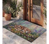 KRSAZCM Animaux Mignons Tapis D'Entrée Intérieur - Branches Et Feuilles Fleurs Sauvages Paillasson Lavable À Motifs, Palmier Châtaignier Tapis Antidérapant pour Salle - 45 X 75 Cm