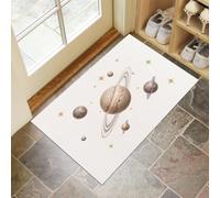 KRSAZCM Blanc Cassé Paillasson Attrape-Poussière, Étoiles du Système Solaire Tapis de Sol Antidérapant, Espace Minimaliste Absorbantes pour Entrée Porte Couloir - 50 x 80 cm