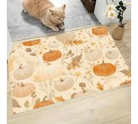 KRSAZCM Branches Et Feuilles Citrouille Paillasson pour L'Intérieur - 40 X 60 Cm - Récolte d'automne Paillasson Antidérapant Anti-Saleté Lavable pour Porte D'Entrée Balcon, Beige