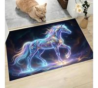 KRSAZCM Cheval Élégant Paillasson Intérieur, 80 x 120 cm Tapis Entrée Extérieur Antidérapant, Animaux Fantastiques Tapis pour Entrée Lavable Cuisine Salle de Bain- Bleu-Orange