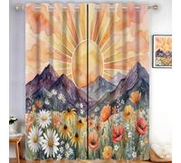 KRSAZCM Coquelicot Face Au Soleil Rideaux Occultants, Aquarelle Japonaise Rideaux Thermiques - Orange Isolants Anti Froid Rideau À Oeillets pour Salon Chambre, L140×H240Cm (2 Panneaux)