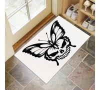 KRSAZCM Crâne Papillon Paillasson Lavable pour l'intérieur - Insectes Gothiques - 60 x 90 cm - Antibactérien pour Porte d'entrée Patio Couloir, Blanc