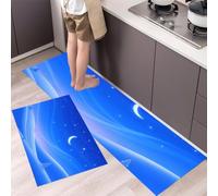 KRSAZCM Décors Animés Lot de 2 Tapis de Cuisine antidérapant, Croissant Lune Ciel Étoilé Lavable Tapis de Cuisine pour Cuisine Couloir Chambre à Coucher, 40x60+40x120cm
